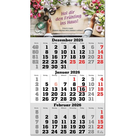 Drei-Monats-Planer "Classic" im Format 30 x 54,5 cm, grau, Datumsweiser umgelegt (Bild 1)