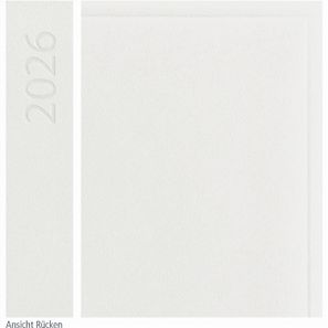 Buchkalender "Basic Chefkalender" im Format 14,5 x 20,5 cm, deutsches Kalendarium Grau mit Leseband, 320 Seiten Fadenheftung, Eckenperforation, Einband Balacron weiß