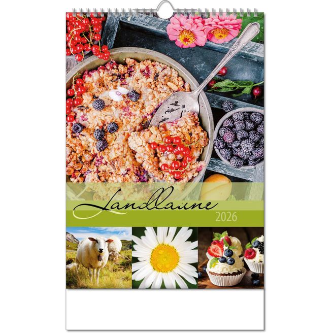 Kalender "Landlaune" im Format 24 x 38,5 cm, mit Wire-O Bindung und verlängerter Rückwand