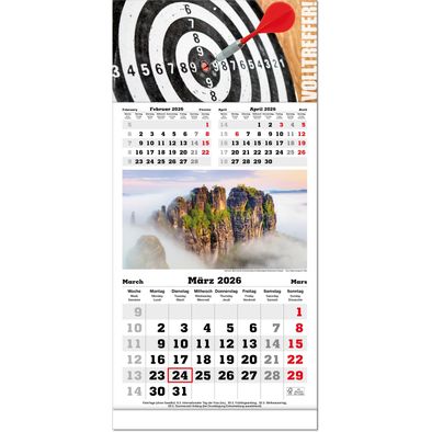 Drei-Monats-Kalender "Classic Bildplaner" im Format 30 x 63 cm mit Fußleiste, Datumsweiser umgelegt