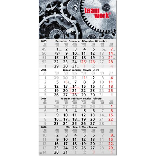 Vier-Monats-Planer "Tetra" im Format 30 x 60 cm, grau, Datumsweiser umgelegt (Bild 1)