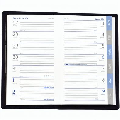 Produktabbildung Taschenplaner "Exquisit Register" im Format 9,5 x 16 cm, deutsches Kalendarium Grau/Blau mit Registerstanzung, 64 Seiten gebunden + 16 Seiten Adressheft Register, eingesteckt in PVC-Hülle schwarz Taschenplaner "Exquisit Register" im Format 9,5 x 16 cm, deutsches Kalendarium Grau/Blau mit Registerstanzung, 64 Seiten gebunden + 16 Seiten Adressheft Register, eingesteckt in PVC-Hülle schwarz