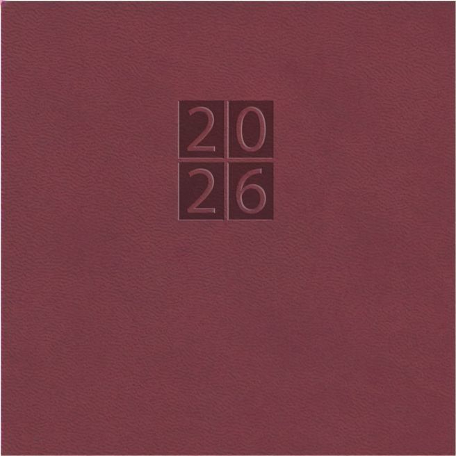 Taschenkalender "Taschenbuch Woche" im Format 10,5 x 14,8 cm, deutsches Kalendarium Grau/Blau mit Leseband, 144 Seiten Fadenheftung, Einband Slinky bordeaux