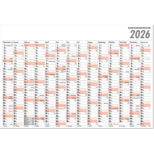 Plakatplaner mit deutschem Kalendarium, schwarz/rot, im Format 101,5 x 68,5 cm