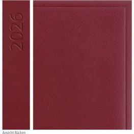 Taschenkalender "Klassik" im Format 8,7 x 15,3 cm, deutsches Kalendarium Grau/Blau mit Leseband, 128 Seiten Fadenheftung, Einband Balacron burgund