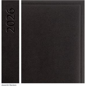 Taschenkalender "Klassik" im Format 8,7 x 15,3 cm, deutsches Kalendarium Grau/Blau mit Leseband, 128 Seiten Fadenheftung, Einband Balacron schwarz