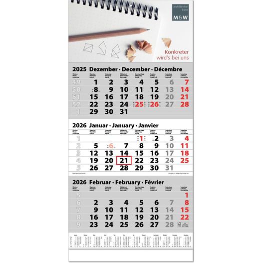 Produktabbildung Drei-Monats-Planer "Trio" mit Fußleiste im Format 30 x 63 cm, grau, Datumsweiser umgelegt Drei-Monats-Planer "Trio" mit Fußleiste im Format 30 x 63 cm, grau, Datumsweiser umgelegt (Bild 1)