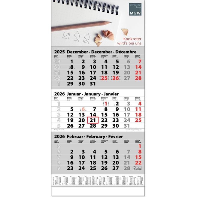 Produktabbildung Drei-Monats-Planer "Trio" mit Fußleiste im Format 30 x 63 cm, grau, Datumsweiser umgelegt Drei-Monats-Planer "Trio" mit Fußleiste im Format 30 x 63 cm, grau, Datumsweiser umgelegt