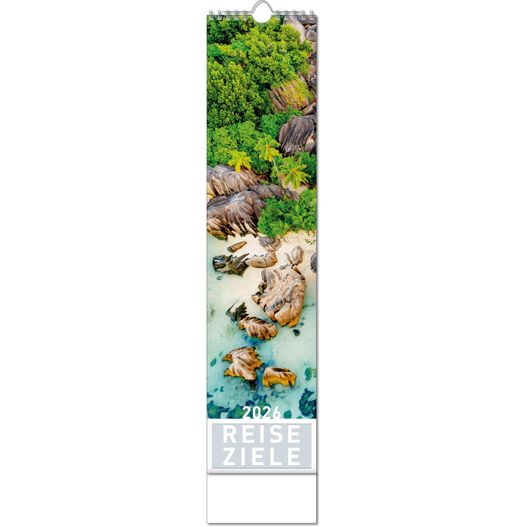 Produktabbildung Kalender "Reiseziele" im Format 11 x 51 cm, mit Wire-O-Bindung und verlängerter Rückwand Kalender "Reiseziele" im Format 11 x 51 cm, mit Wire-O-Bindung und verlängerter Rückwand (Bild 1)