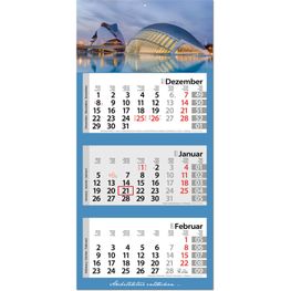 3-Monatskalender "Style-3" mit deutsch-mehrsprachigem Kalendarium im Format 33 x 70 cm