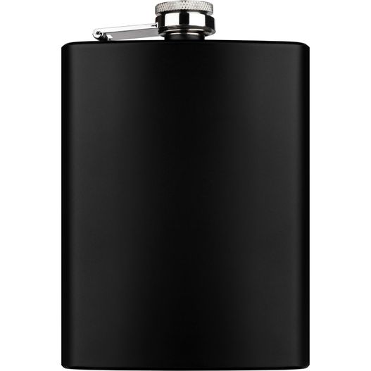 eine schwarze flasche mit einem edelstahl-oberteil ZORR Flachmann 8 OZ/226,4 ml (Bild 1)