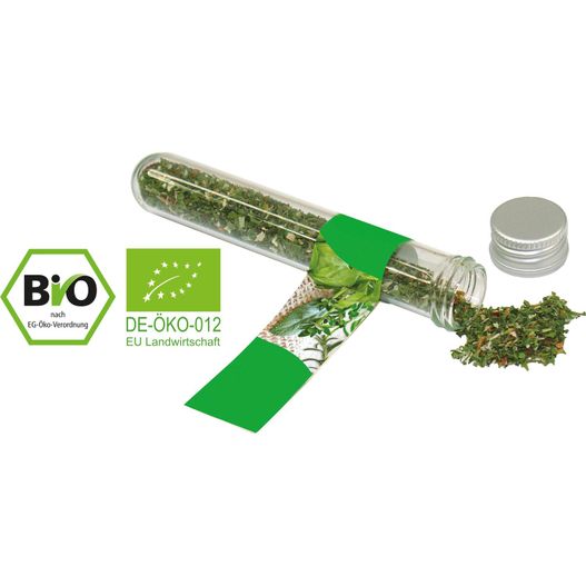 eine flasche marihuana mit einem grünen band Reagenzglas BIO-Kräuter der Provence (Bild 1)