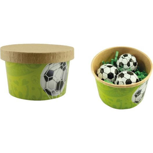 eine tasse schokoladenkugeln und einen behälter von schokoladenkugeln Fußball Cup (Bild 1)