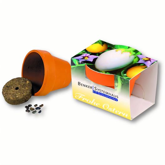 eine schachtel tee mit einem teeball darin Tontöpfchen Frohe Ostern (Bild 1)