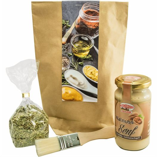 eine tasche von essen und eine pinsel auf einem tisch Grillgenuss aus der Tüte (Bild 1)