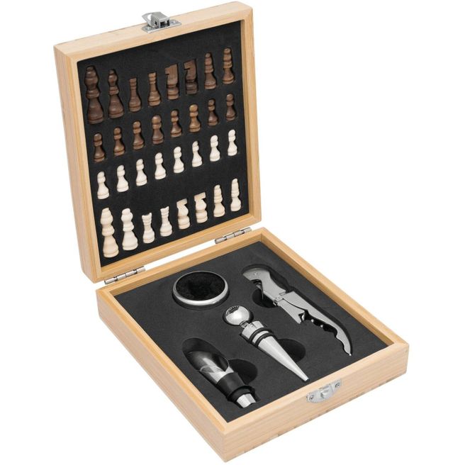 Weinset BAMBOO CHESS mit Schachspiel