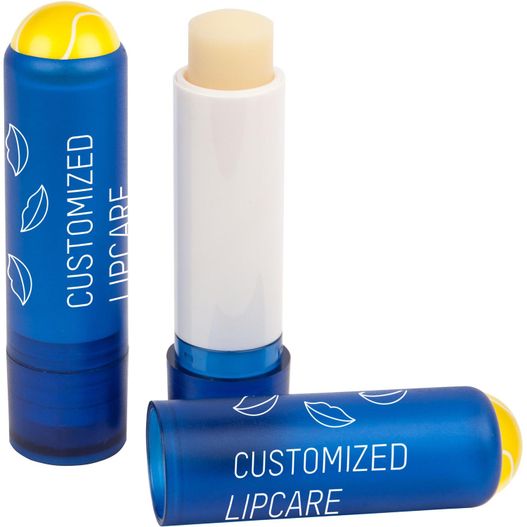 ein blauer lippenballen mit einem weißen rohr und einem gelben rohr Lipcare 3D Tennis Planty - Lippenpflegestift für Sportler (Bild 1)