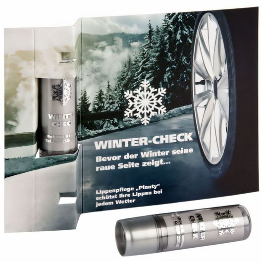 eine schachtel winterüberprüfung mit einem rohr von koks Lipcare Card - Individuell bedruckte Karte mit Lippenpflegestift (Bild 1)