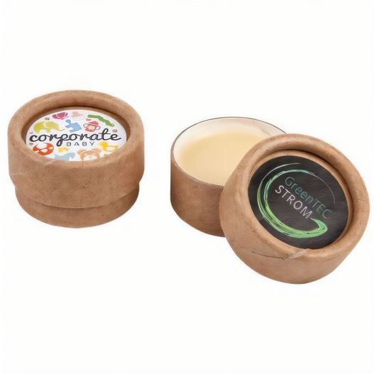 ein kleiner runder behälter mit einem etikett darauf LipJar Eco - Lippenpflege im Döschen aus Karton (Bild 1)