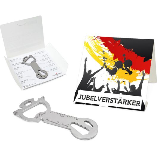 einen flaschenöffner und eine karte mit einem bild einer person ROMINOX® Key Tool Snake (18 Funktionen) Deutschland Fan Jubelverstärker (Bild 1)