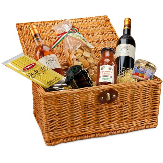 ein korb mit wein und snacks Geschenkset / Präsenteset: Mediterrane Vielfalt (Bild 1)