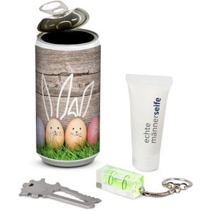 Geschenkset / Präsenteset: Männer-Geheimnis Ostern - Etikett Frohe Ostern - EierHasen