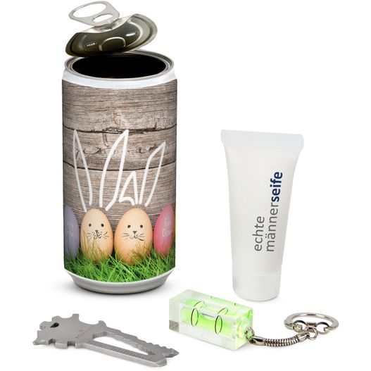 Geschenkset / Präsenteset: Männer-Geheimnis Ostern - Etikett Frohe Ostern - EierHasen (Bild 1)