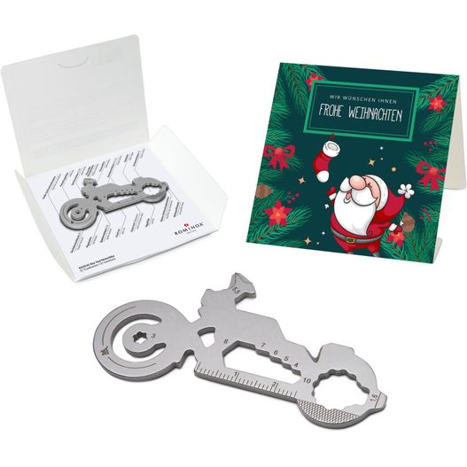 eine weihnachtskarte mit motorrad und flaschenöffner ROMINOX® Key Tool Motorbike (21 Funktionen) Frohe Weihnachten (Bild 1)
