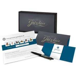 Geschenkgutschein Blau in Holzkiste, 20 € für Präsent-, Lifestyle- und Wellnessartikel