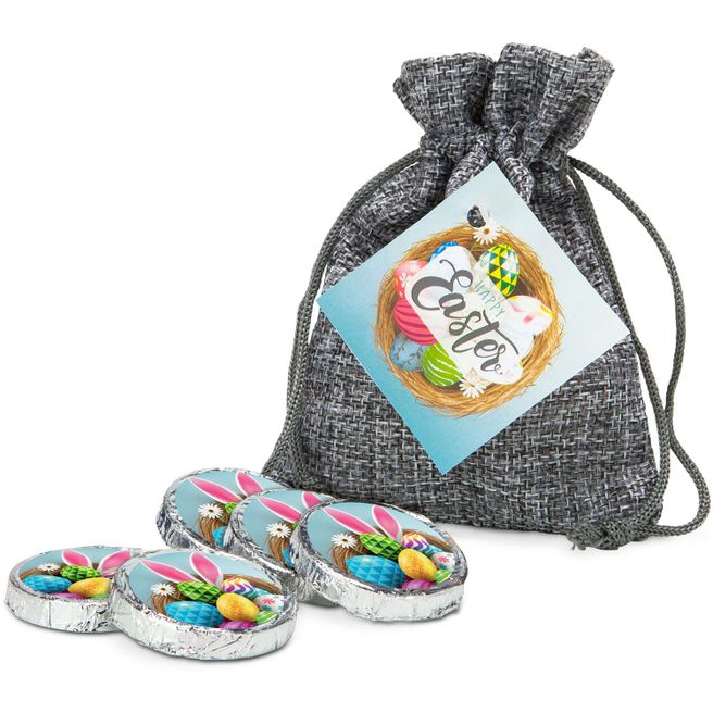 Produktabbildung Geschenkset / Präsenteset: Oster-Schokotaler im Säckchen Geschenkset / Präsenteset: Oster-Schokotaler im Säckchen
