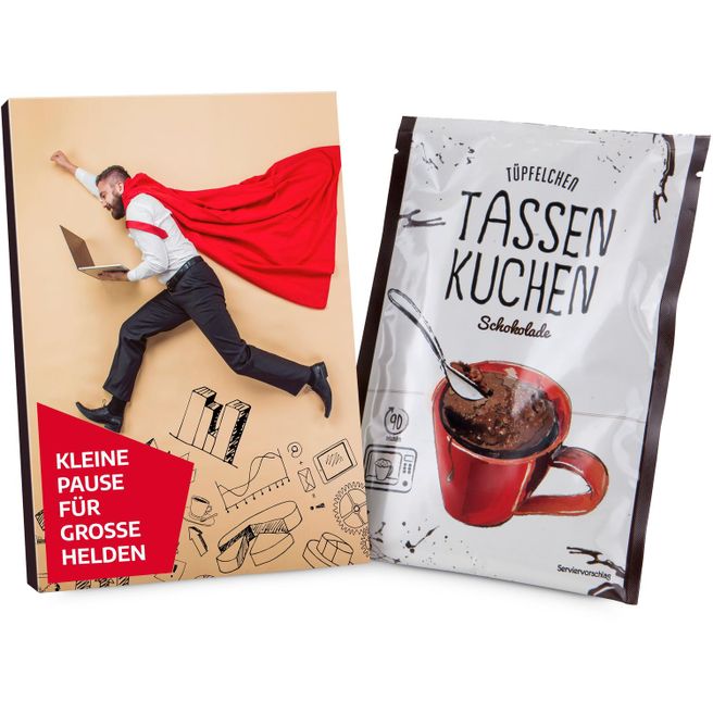 Produktabbildung Geschenkartikel: Tassenkuchen 70 g, Pause für große Bürohelden Geschenkartikel: Tassenkuchen 70 g, Pause für große Bürohelden