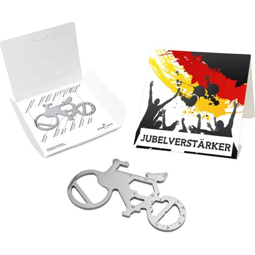 eine fahrrad-schlüsselkette und eine kiste bier ROMINOX® Key Tool Bicycle (19 Funktionen) Deutschland Fan Jubelverstärker (Bild 1)