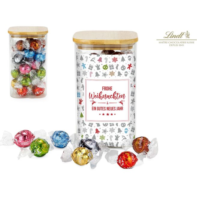 Geschenkset / Präsenteset: Lindor Team-Glas Frohe Weihnachten