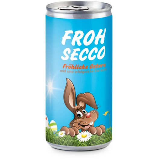 eine dose von soda mit einem hasen darauf Präsentartikel: Frohsecco Ostern - 24 x Secco 0,2 l, Slimlinedose (Bild 1)