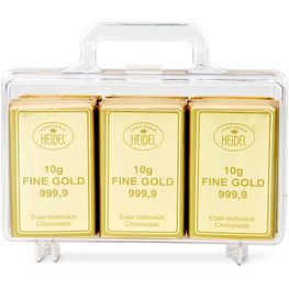 Geschenkartikel: Frohe Ostern Goldkoffer mit 12 Schokoladen Goldbarren (120 g)