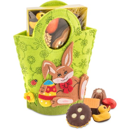 Geschenkartikel / Präsentartikel: Filztasche Hase, Ostergebäckmischung 200 g (Bild 1)