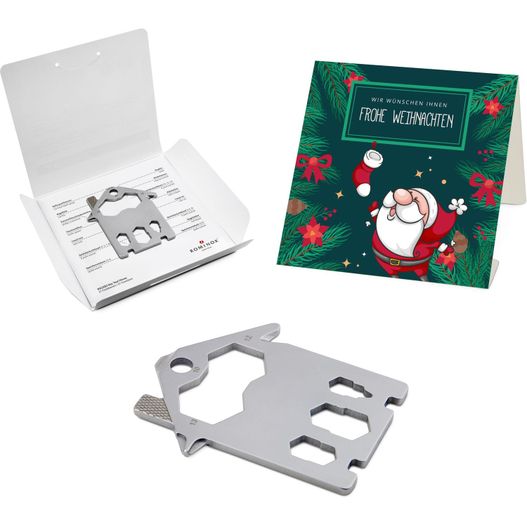 eine weihnachtskarte und ein kartenhalter sind gezeigt ROMINOX® Key Tool House (21 Funktionen) Frohe Weihnachten (Bild 1)