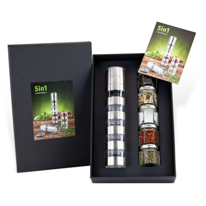 Produktabbildung Geschenkset / Präsenteset: 5 in 1 - Gewürzmühlenvariation Geschenkset / Präsenteset: 5 in 1 - Gewürzmühlenvariation