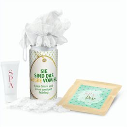 Geschenkset / Präsenteset: SPA Dose Ostern - Etikett Sie sind das Gelbe vom Ei