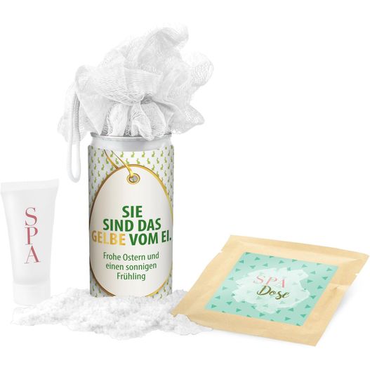 Geschenkset / Präsenteset: SPA Dose Ostern - Etikett Sie sind das Gelbe vom Ei (Bild 1)