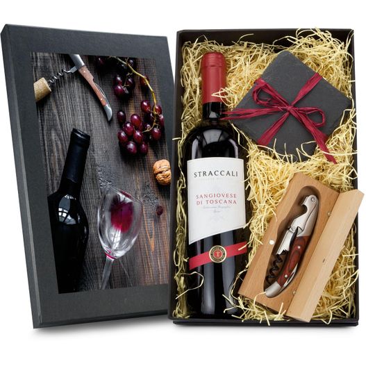 eine weinflasche und korkenzieher in einer box Geschenkset / Präsenteset: Wein-Freu(n)de (Bild 1)