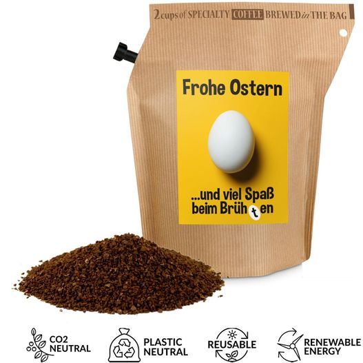eine tasche mit einem weißen ei oben Geschenkartikel / Präsentartikel: Oster-Kaffee - Brüh(t)en (Bild 1)