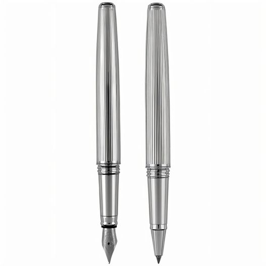 zwei stifte sind nebeneinander auf weißem hintergrund dargestellt Pierre Cardin CHRISTOPHE - Chrome Rollerball und Füllfederhalter (Bild 1)