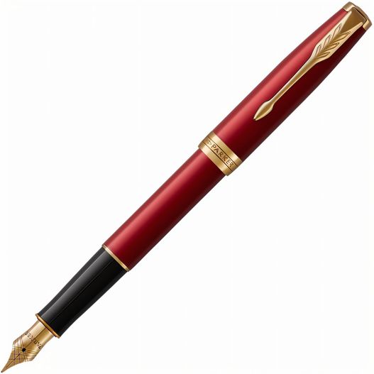 ein roter stift mit gold und eine schwarze feder Parker SONNET Core Lacquer GT Füllfederhalter (Bild 1)