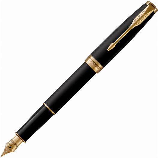ein stift mit einem goldenen trimm und schwarzem körper Parker SONNET Core Matte GT Füllfederhalter (Bild 1)