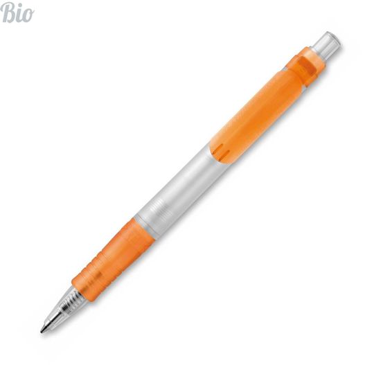 ein stift mit einer metallspitze und einem orangen kunststofffass HK - VEGETAL PEN CLEAR Kugelschreiber (Bild 1)