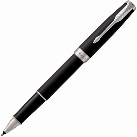 ein stift mit schwarzem körper und silber Parker SONNET Core Matte P.T. Rollerball (Bild 1)