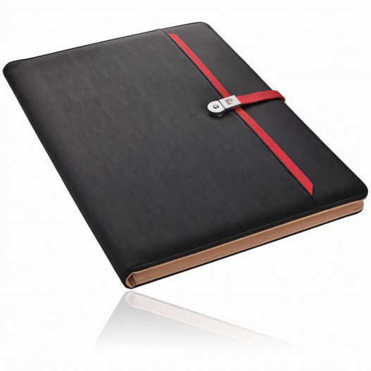 ein schwarzes notizbuch mit einem roten band Pierre Cardin DIMITRI Schreibmappe mit USB Stick (Bild 1)