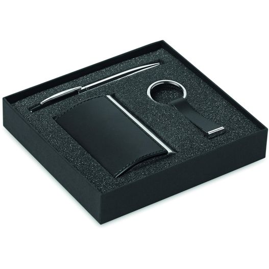eine schwarze box mit einem stift, einem stift und einer schlüsselanhänger Geschenk-Set KADEAU (Bild 1)