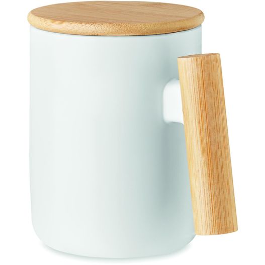 ein weißer kaffeebecher mit holzdeckel Porzellan Becher 380 ml MAJEST (Bild 1)
